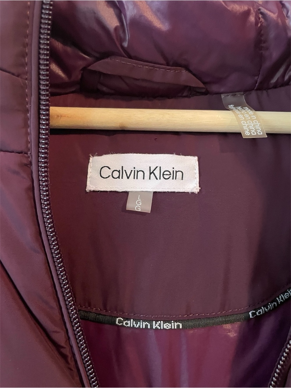 Calvin Klein Long Quilted Hooded Vest - Plum - Picture 2 of 3